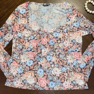 Shein Sexy Shear Floral Long Sleeve 2X- NWOT
